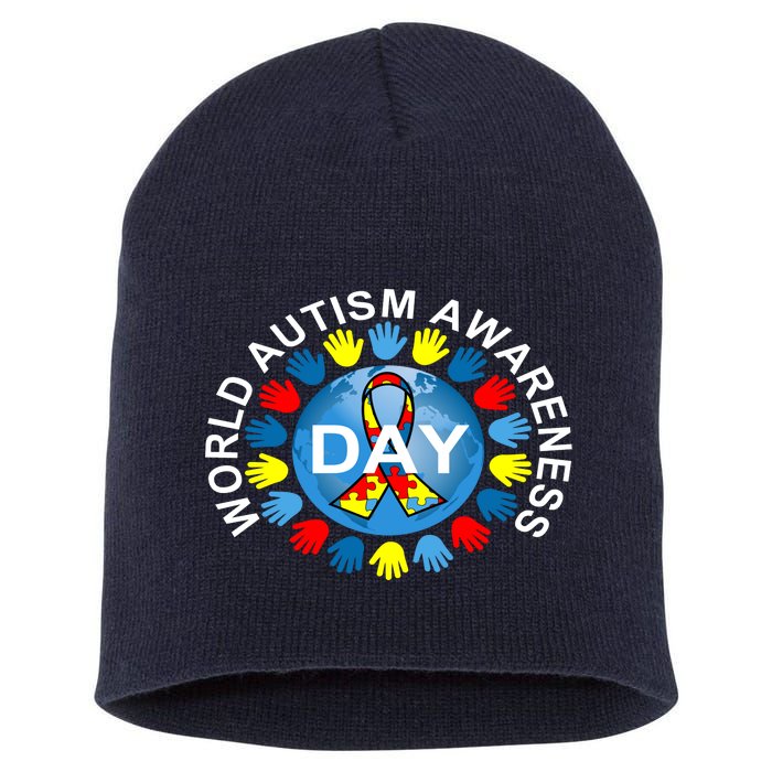 World Autism Awareness Day Earth Puzzle Ribbon Short Acrylic Beanie