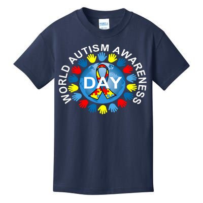 World Autism Awareness Day Earth Puzzle Ribbon Kids T-Shirt