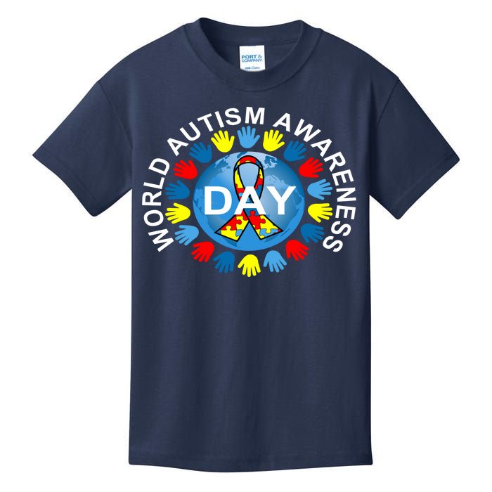 World Autism Awareness Day Earth Puzzle Ribbon Kids T-Shirt