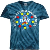 World Autism Awareness Day Earth Puzzle Ribbon Kids Tie-Dye T-Shirt