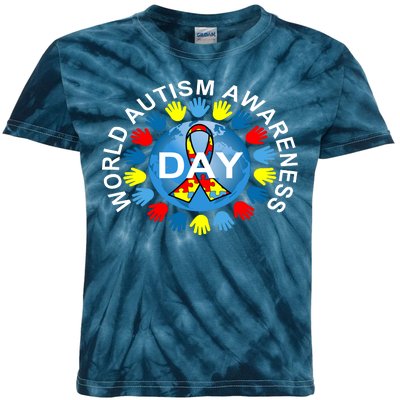 World Autism Awareness Day Earth Puzzle Ribbon Kids Tie-Dye T-Shirt