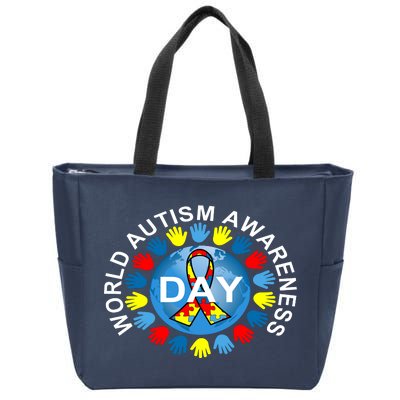 World Autism Awareness Day Earth Puzzle Ribbon Zip Tote Bag