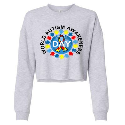 World Autism Awareness Day Earth Puzzle Ribbon Cropped Pullover Crew