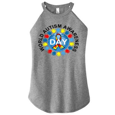 World Autism Awareness Day Earth Puzzle Ribbon Women's Perfect Tri Rocker Tank