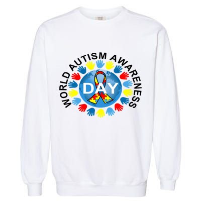 World Autism Awareness Day Earth Puzzle Ribbon Garment-Dyed Sweatshirt