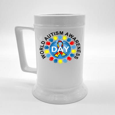 World Autism Awareness Day Earth Puzzle Ribbon Beer Stein