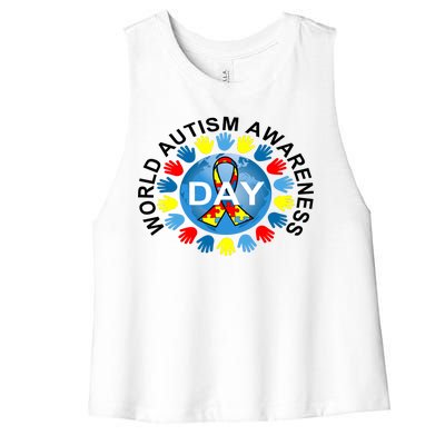 World Autism Awareness Day Earth Puzzle Ribbon Women's Racerback Cropped Tank