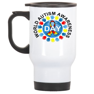 World Autism Awareness Day Earth Puzzle Ribbon Stainless Steel Travel Mug