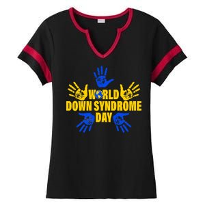 World Down Syndrome Day Hand Print Ladies Halftime Notch Neck Tee