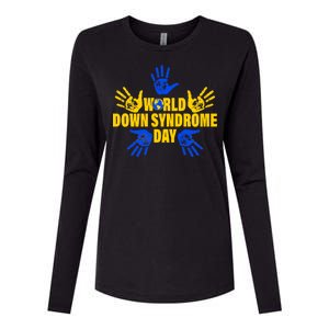 World Down Syndrome Day Hand Print Womens Cotton Relaxed Long Sleeve T-Shirt