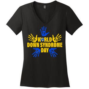 World Down Syndrome Day Hand Print Women's V-Neck T-Shirt