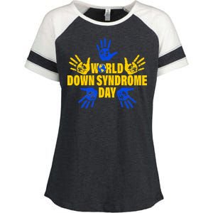 World Down Syndrome Day Hand Print Enza Ladies Jersey Colorblock Tee