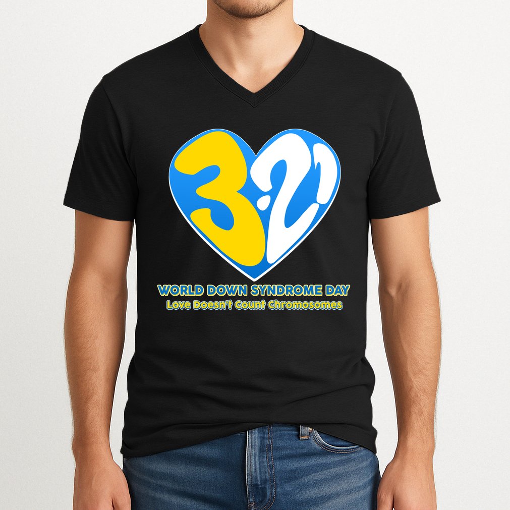 World Down Syndrome Day Love Doesn't Count Chromosomes V-Neck T-Shirt