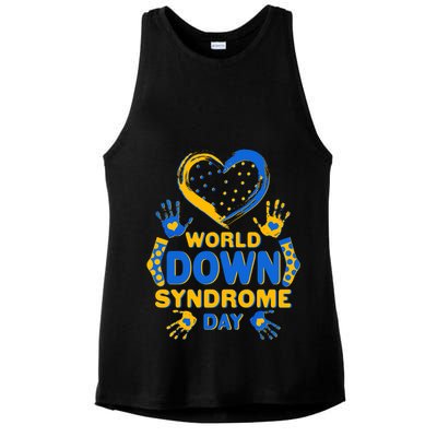 World Down Syndrome Day Painted Hands And Polka Dots  Ladies PosiCharge Tri-Blend Wicking Tank