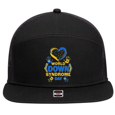 World Down Syndrome Day Painted Hands And Polka Dots  7 Panel Mesh Trucker Snapback Hat