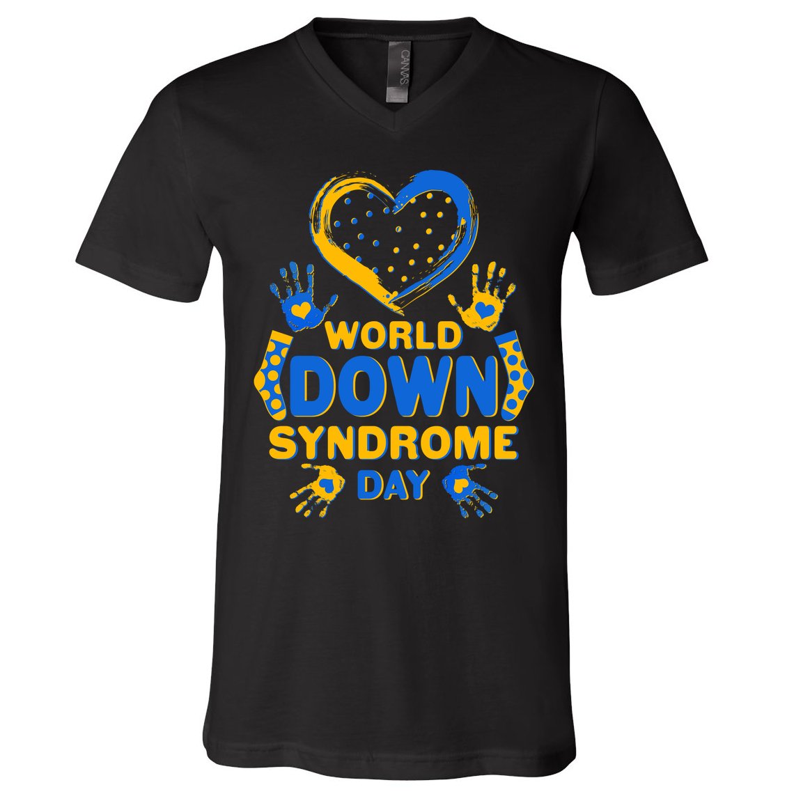 World Down Syndrome Day Painted Hands And Polka Dots  V-Neck T-Shirt