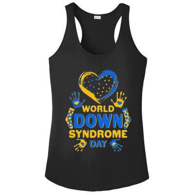 World Down Syndrome Day Painted Hands And Polka Dots  Ladies PosiCharge Competitor Racerback Tank