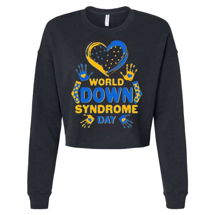 World Down Syndrome Day Painted Hands And Polka Dots  Cropped Pullover Crew