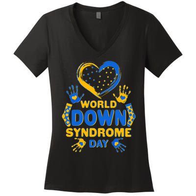 World Down Syndrome Day Painted Hands And Polka Dots  Women's V-Neck T-Shirt