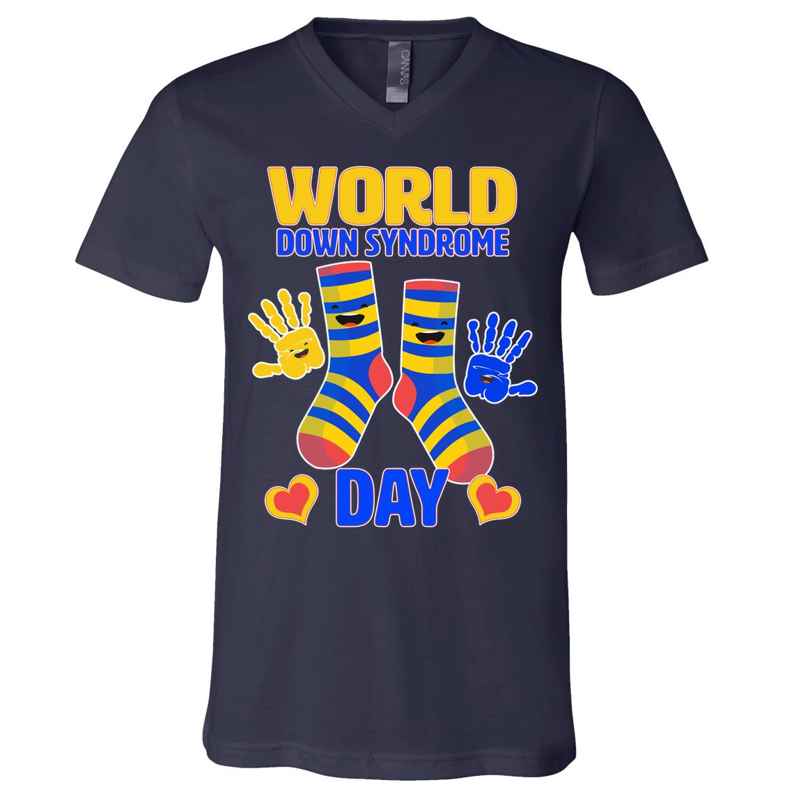 World Down Syndrome Day Socks & Hands V-Neck T-Shirt