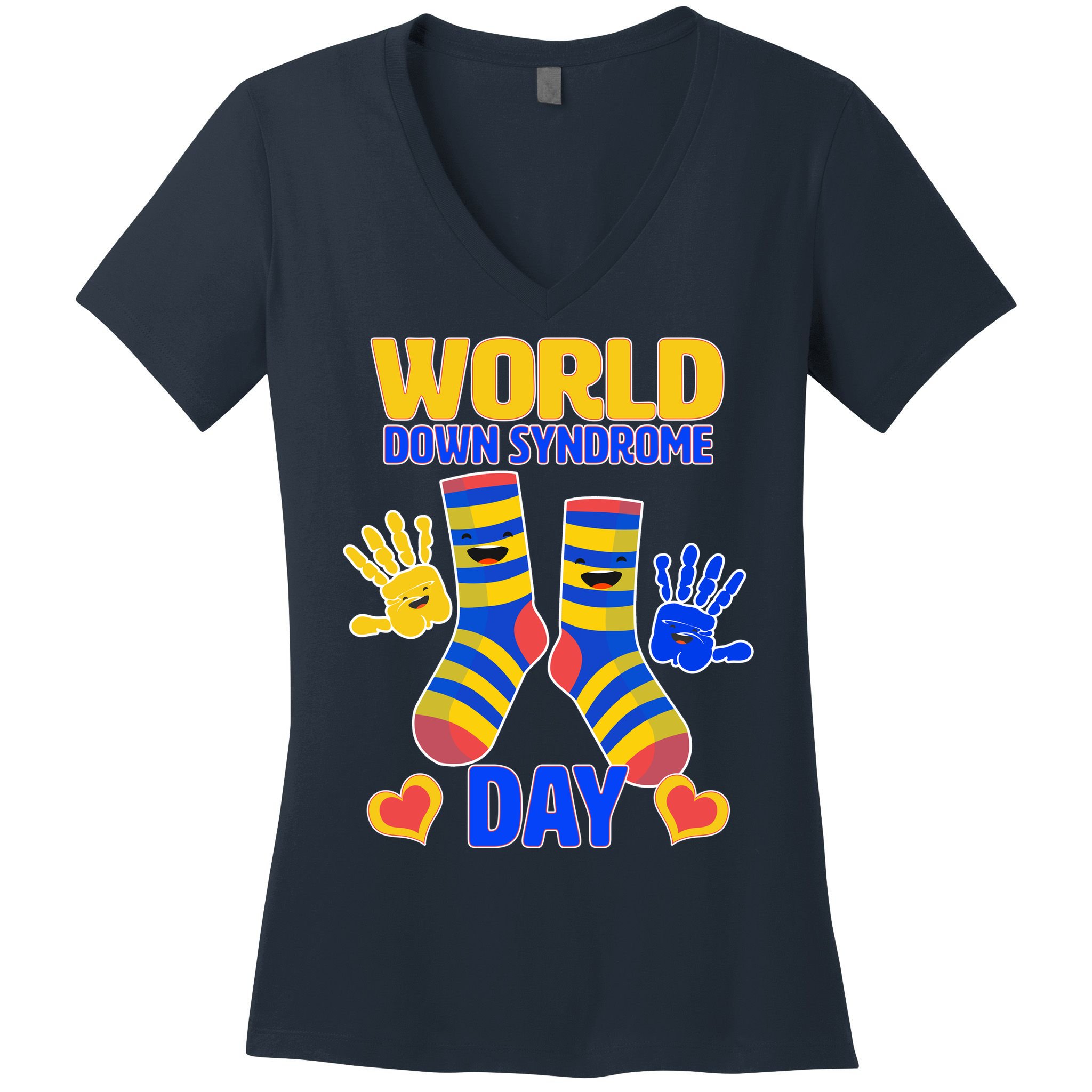 World Down Syndrome Day Socks & Hands Women's V-Neck T-Shirt