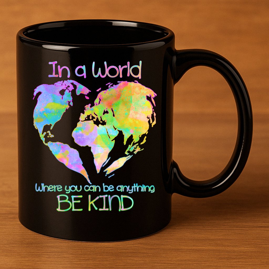 World Full Of Love Be Kind 11oz C Handle Ceramic Mug
