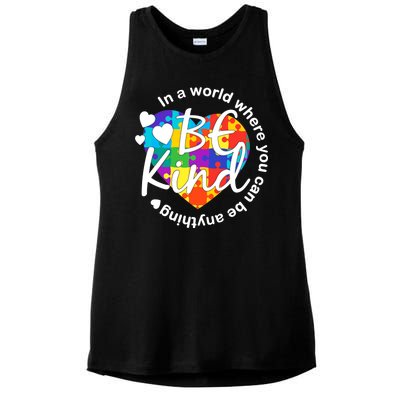 World Where You Can Be Anything Be Kind Autism Heart Ladies PosiCharge Tri-Blend Wicking Tank