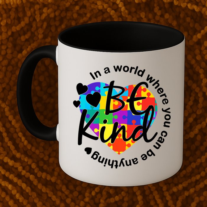 World Where You Can Be Anything Be Kind Autism Heart Coffee Mug