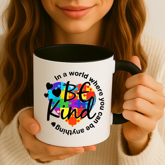 World Where You Can Be Anything Be Kind Autism Heart Coffee Mug