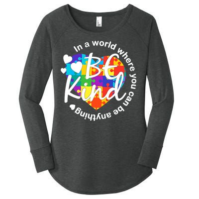 World Where You Can Be Anything Be Kind Autism Heart Women's Perfect Tri Tunic Long Sleeve Shirt