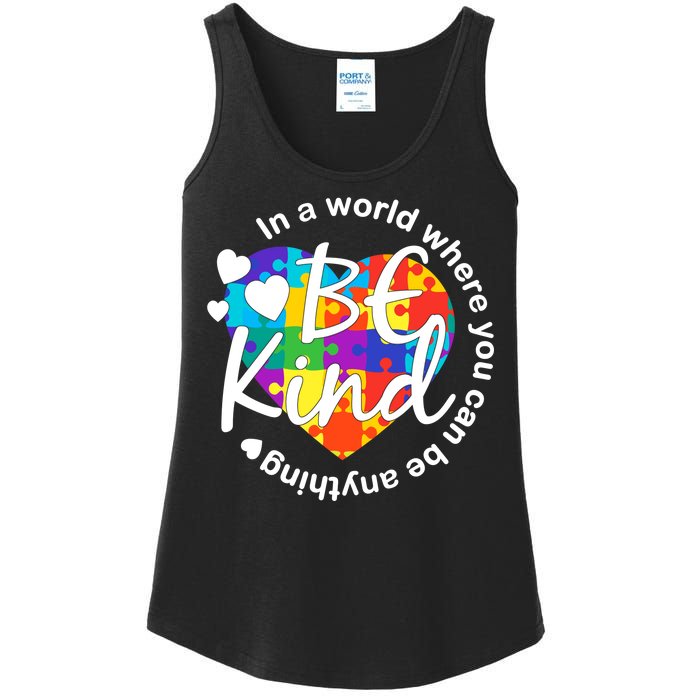 World Where You Can Be Anything Be Kind Autism Heart Ladies Essential Tank