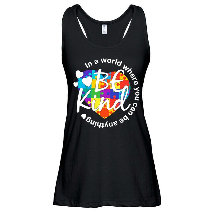 World Where You Can Be Anything Be Kind Autism Heart Ladies Essential Flowy Tank