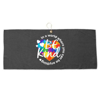 World Where You Can Be Anything Be Kind Autism Heart Large Microfiber Waffle Golf Towel