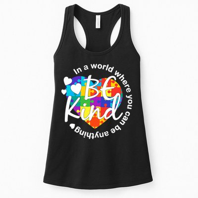 World Where You Can Be Anything Be Kind Autism Heart Womens Tank Top