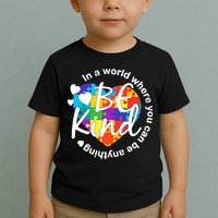 World Where You Can Be Anything Be Kind Autism Heart Toddler T-Shirt