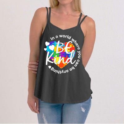 World Where You Can Be Anything Be Kind Autism Heart Women's Strappy Tank