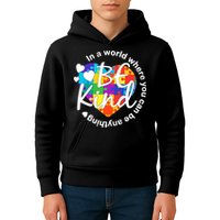World Where You Can Be Anything Be Kind Autism Heart Kids Hoodie