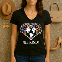 World Where You Can Be Anything Be Kind World Unity Day Women's V-Neck T-Shirt