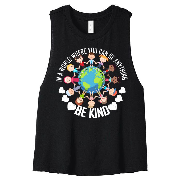 World Where You Can Be Kind Anti-Bullying Women's Racerback Cropped Tank