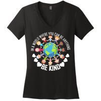 World Where You Can Be Kind Anti-Bullying Women's V-Neck T-Shirt