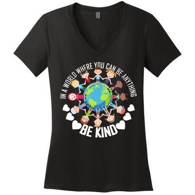 World Where You Can Be Kind Anti-Bullying Women's V-Neck T-Shirt