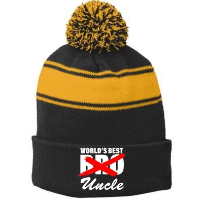 Worlds Best Bro (Uncle) Funny Stripe Pom Pom Beanie