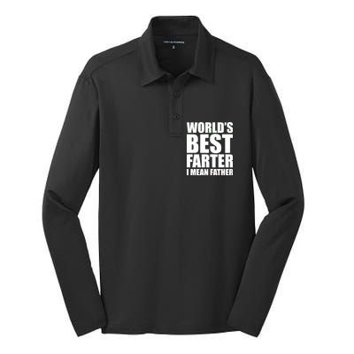 World's Best Farter I Mean Father Funny Dad Logo Silk Touch Performance Long Sleeve Polo