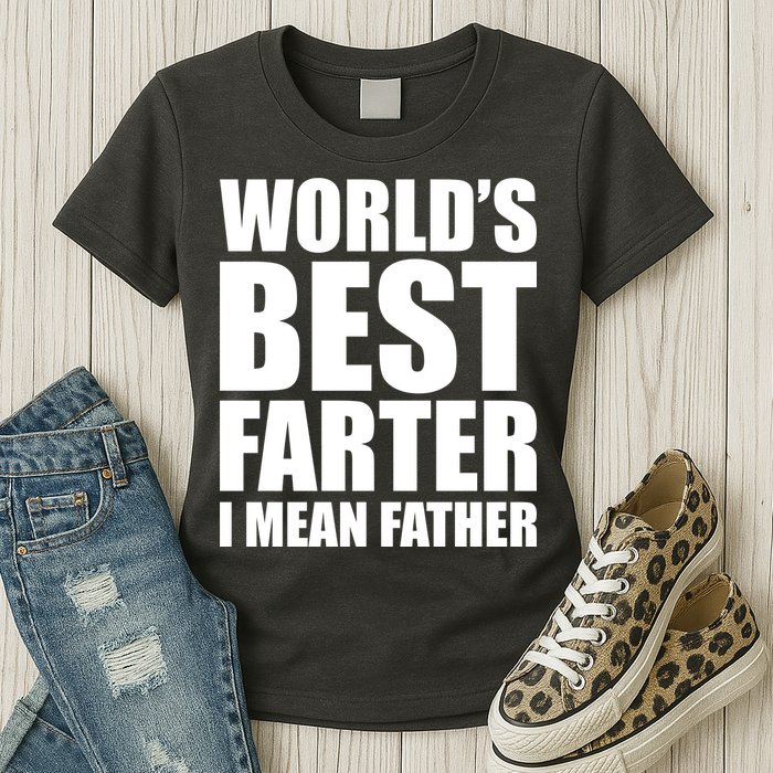 World's Best Farter I Mean Father Funny Dad Logo Womens T-Shirt