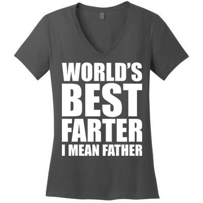 World's Best Farter I Mean Father Funny Dad Logo Women's V-Neck T-Shirt
