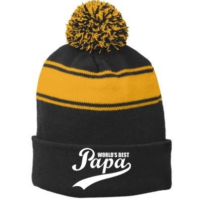 World's Best Papa Stripe Pom Pom Beanie