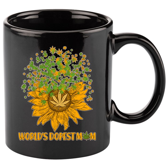 World's Dopest Mom Sunflower 11oz C Handle Ceramic Mug
