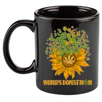 World's Dopest Mom Sunflower 11oz C Handle Ceramic Mug
