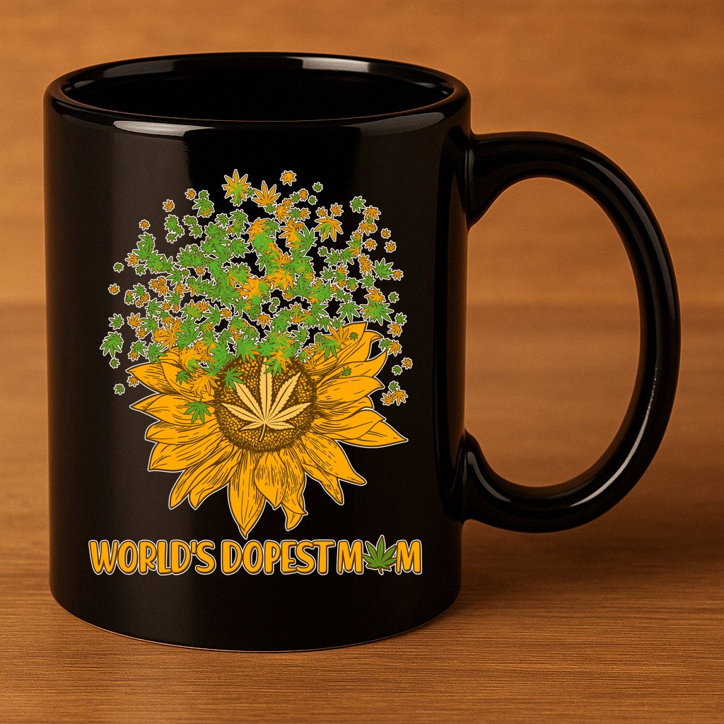 World's Dopest Mom Sunflower 11oz C Handle Ceramic Mug