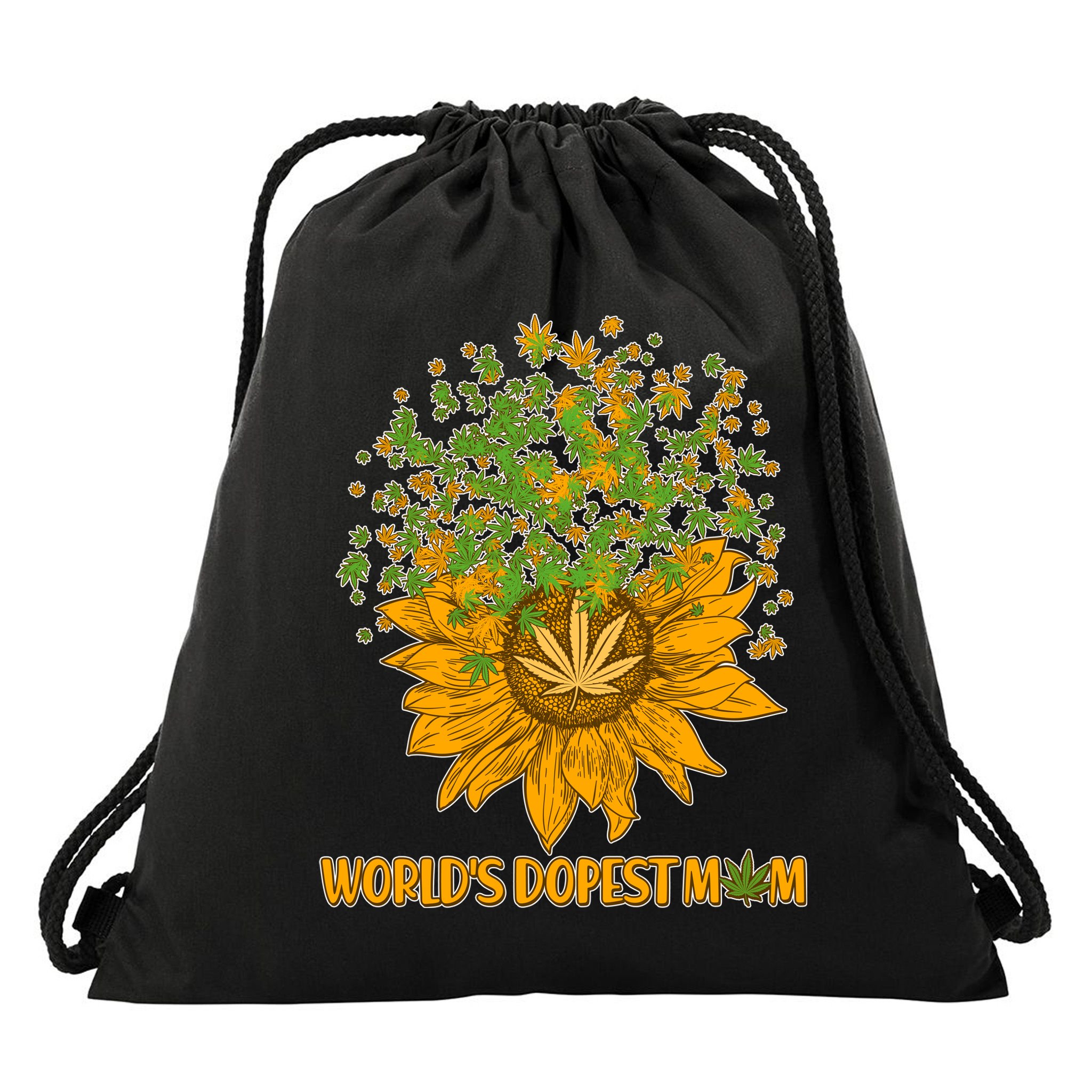 World's Dopest Mom Sunflower Drawstring Bag